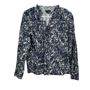 Intermix Private Label Womens Blouse XS Blue Floral Madeline Long Sleeve‎ Ruffle